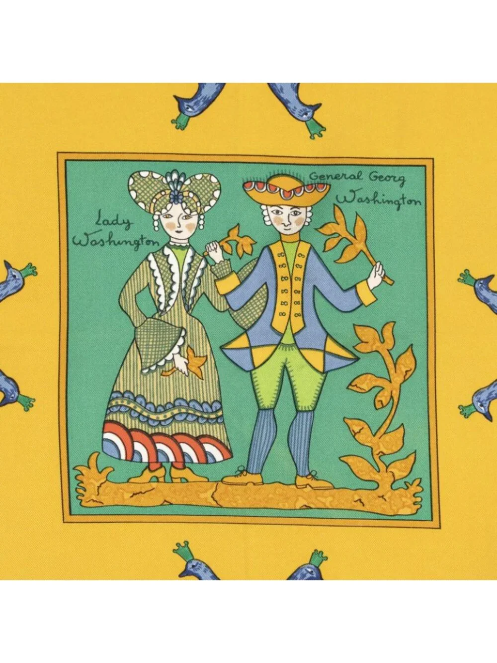 Hermes Scarf Green Yellow Red Twill Silk